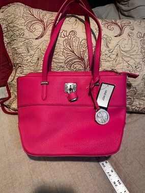 Nine West Vibrant Pink Pebbled Tote with Padlock Charm